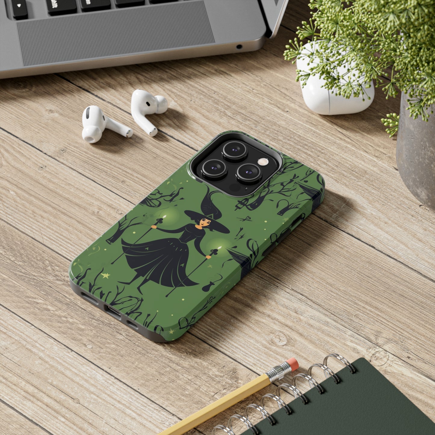 Dark Forest Witch Tough iPhone Cases | Green Witch Protective Phone Case | Impact-Resisant, Shock Absorbing | iPhone 15 All Models | Premium