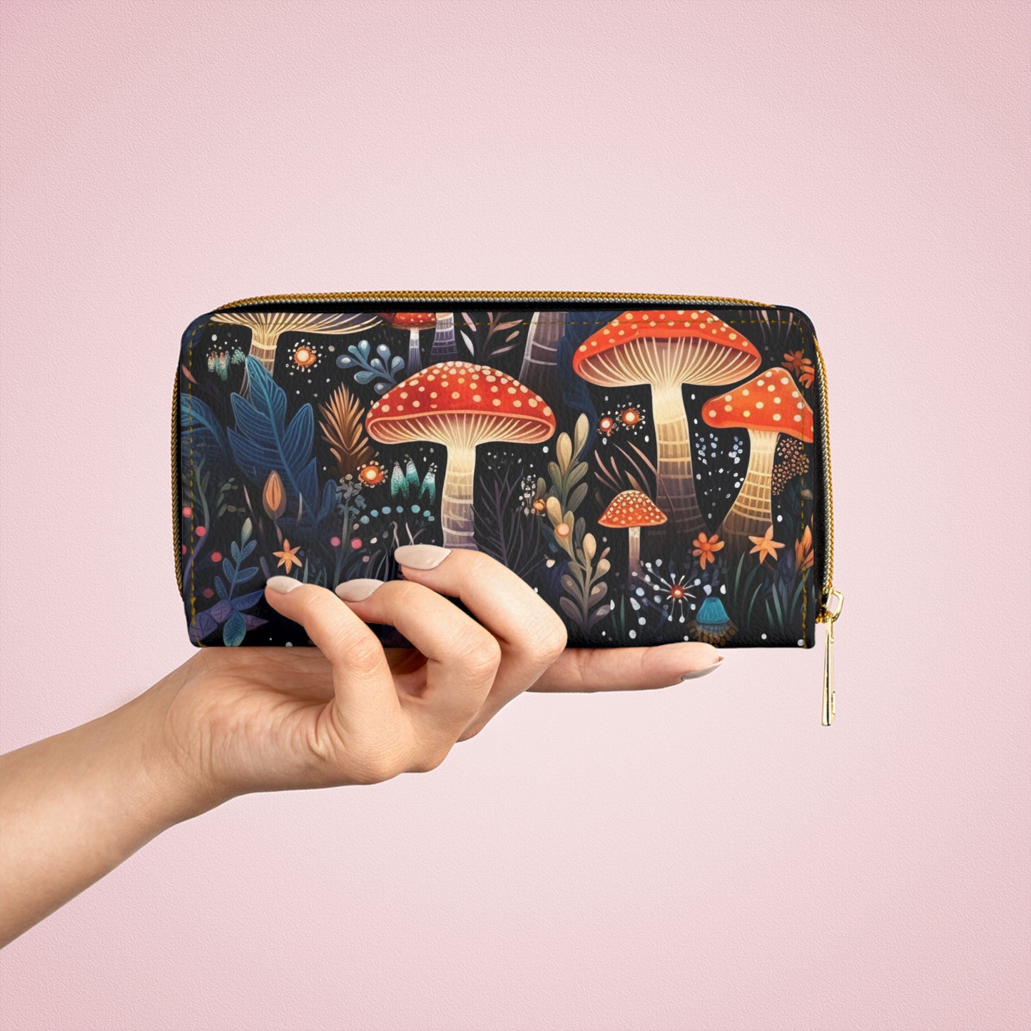 Dark Forest Mushroom Zipper Wallet | Midnight Botanical, Witch, Witchy Design