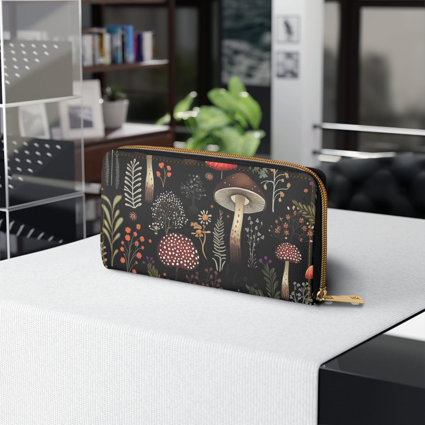 Dark Forest Zipper Wallet | Fungi, Mushroom, Flowers Wallet Design