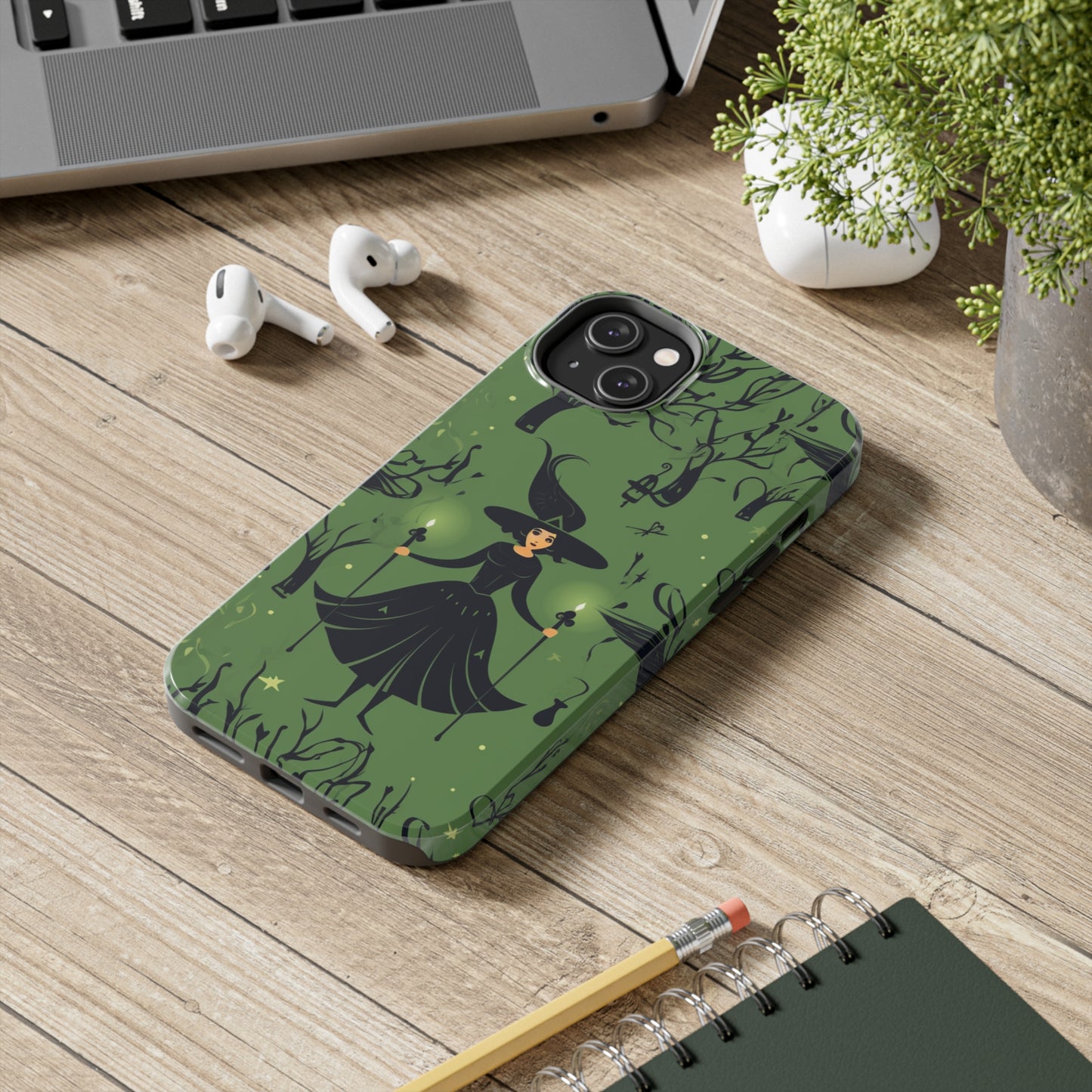 Dark Forest Witch Tough iPhone Cases | Green Witch Protective Phone Case | Impact-Resisant, Shock Absorbing | iPhone 15 All Models | Premium