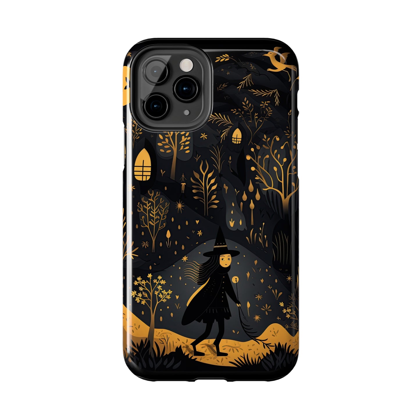 Dark Forest Witch Tough iPhone Cases | Baba Yaga in Creepy, Eerie Woods with a Broom | Impact-resistant, Shock-Absorbant | Premium Design