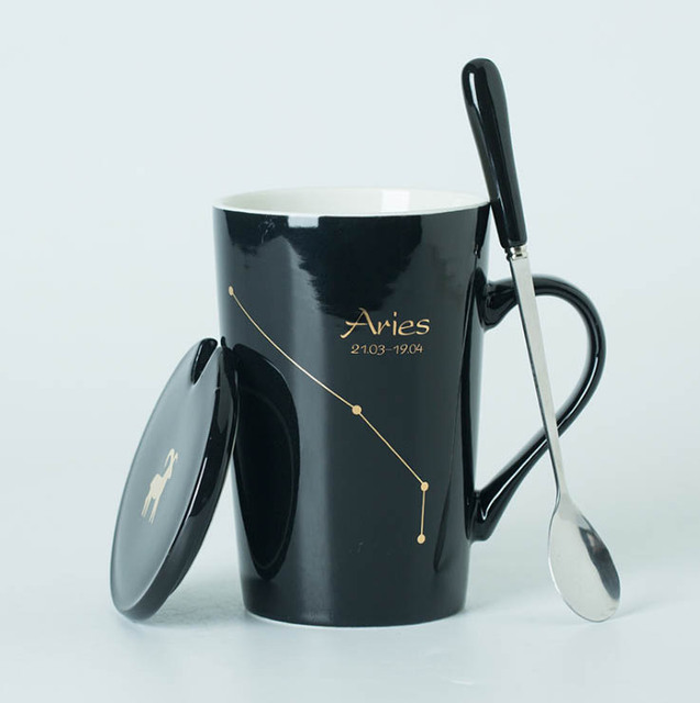 Celestial Zodiac Mug with Spoon | Horoscope, Constellation Mug | Black & White