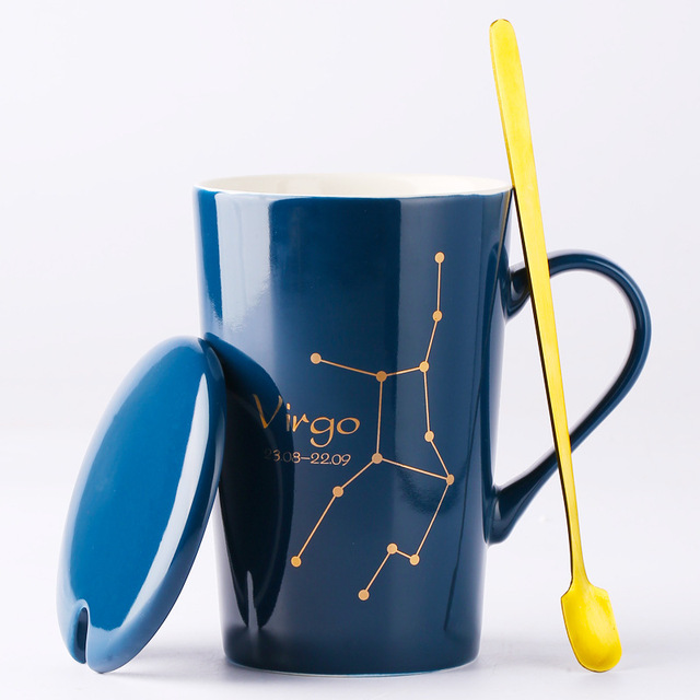 Celestial Blue Zodiac Mug with Golden Spoon | Horoscope themed Mug