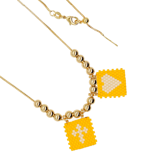 Beaded Heart and Cross Gold Necklace | Artistic Stainless Steel Jewlery