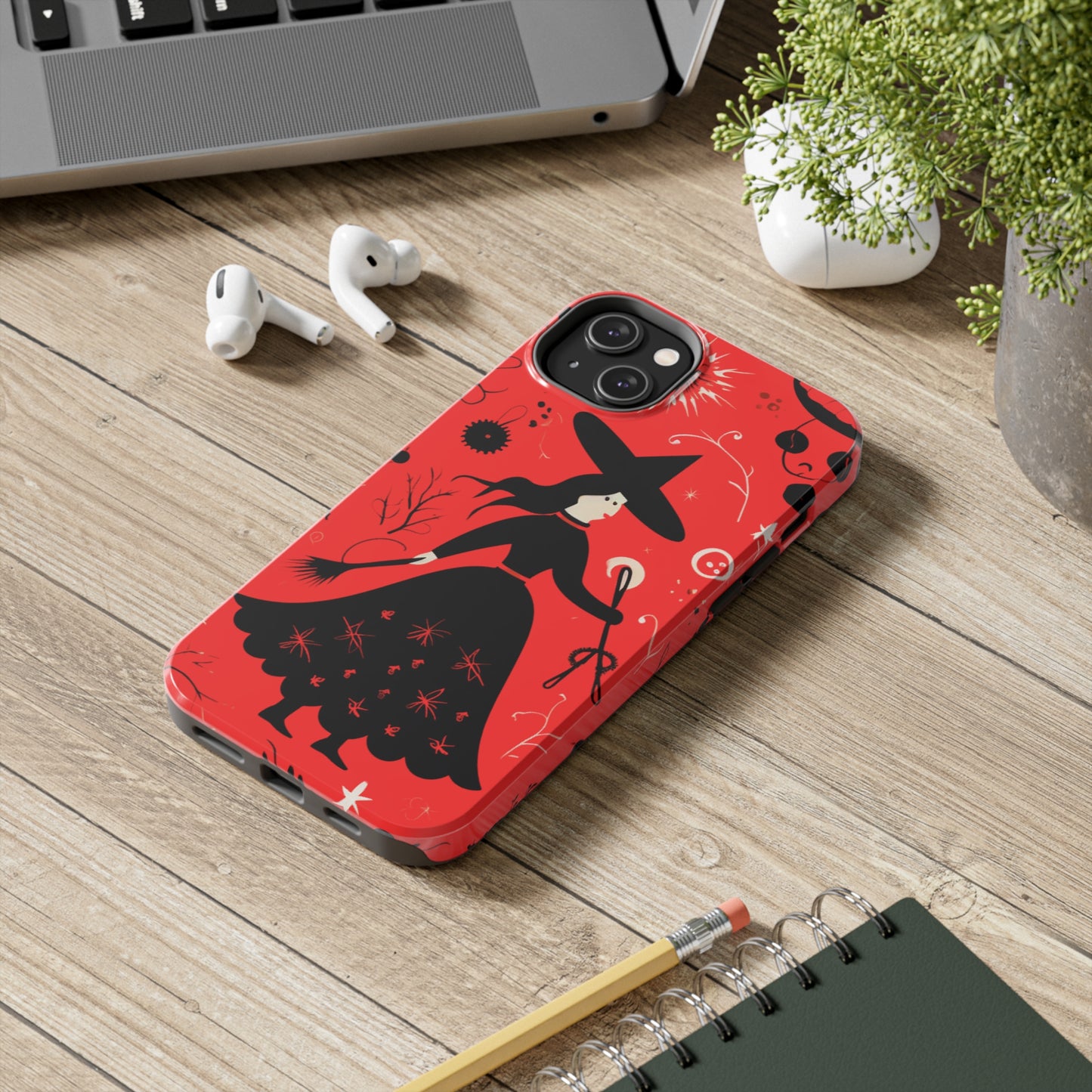 Red Dark Forest Witch Tough iPhone Cases | Abstract Witchy Protective Phone Case | Impact-Resistant, Anti-Shock | iPhone 15
