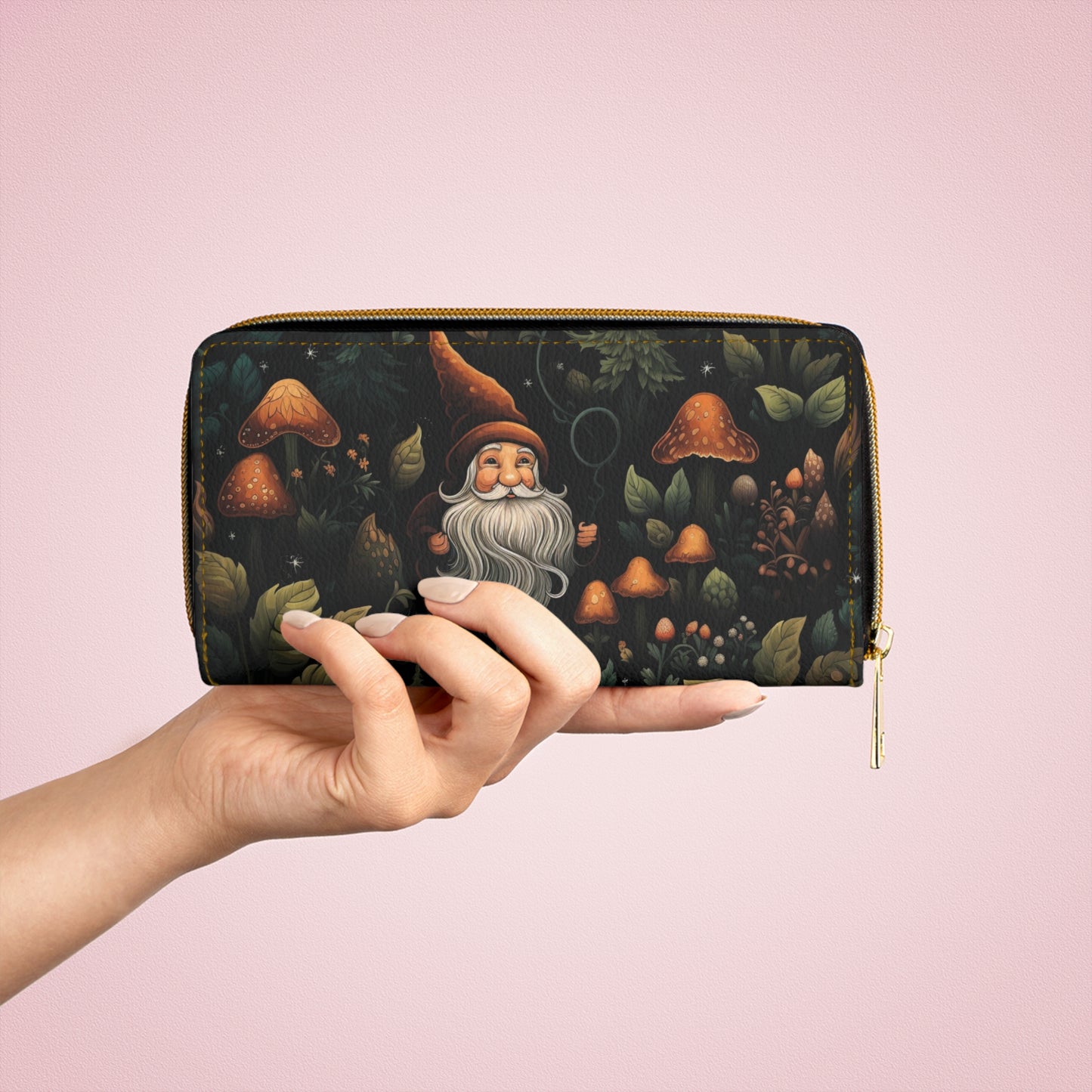 Gnome Dark Forest Zipper Wallet | Old Man Gnome Premium Wallet Design