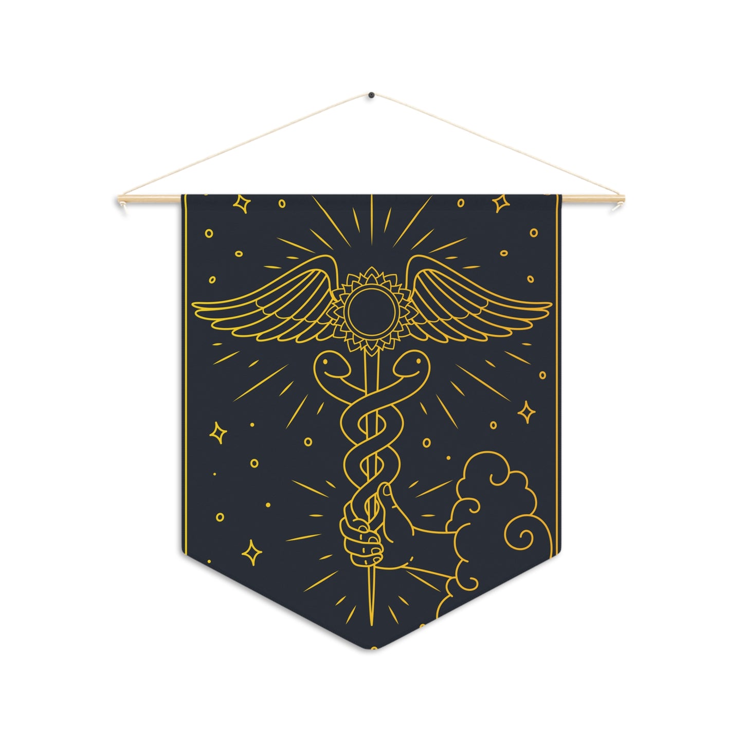 'The Enlightenment' Spiritual Caduceus Staff - Crown Chakra | 'Ace of Wands' Tarot Card  Hanging Wall Pennant