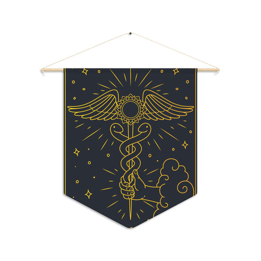 'The Enlightenment' Spiritual Caduceus Staff - Crown Chakra | 'Ace of Wands' Tarot Card  Hanging Wall Pennant