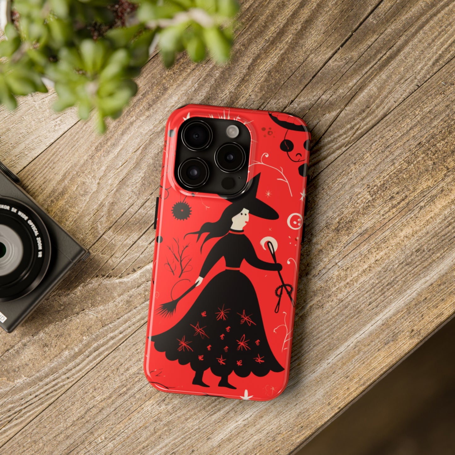 Red Dark Forest Witch Tough iPhone Cases | Abstract Witchy Protective Phone Case | Impact-Resistant, Anti-Shock | iPhone 15