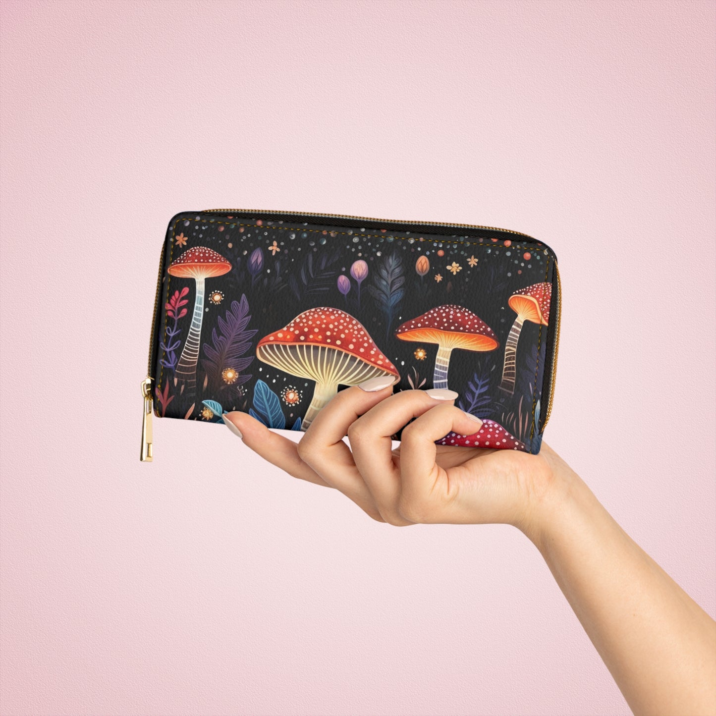 Dark Forest Mushroom Zipper Wallet | Midnight Botanical, Witch, Witchy Design