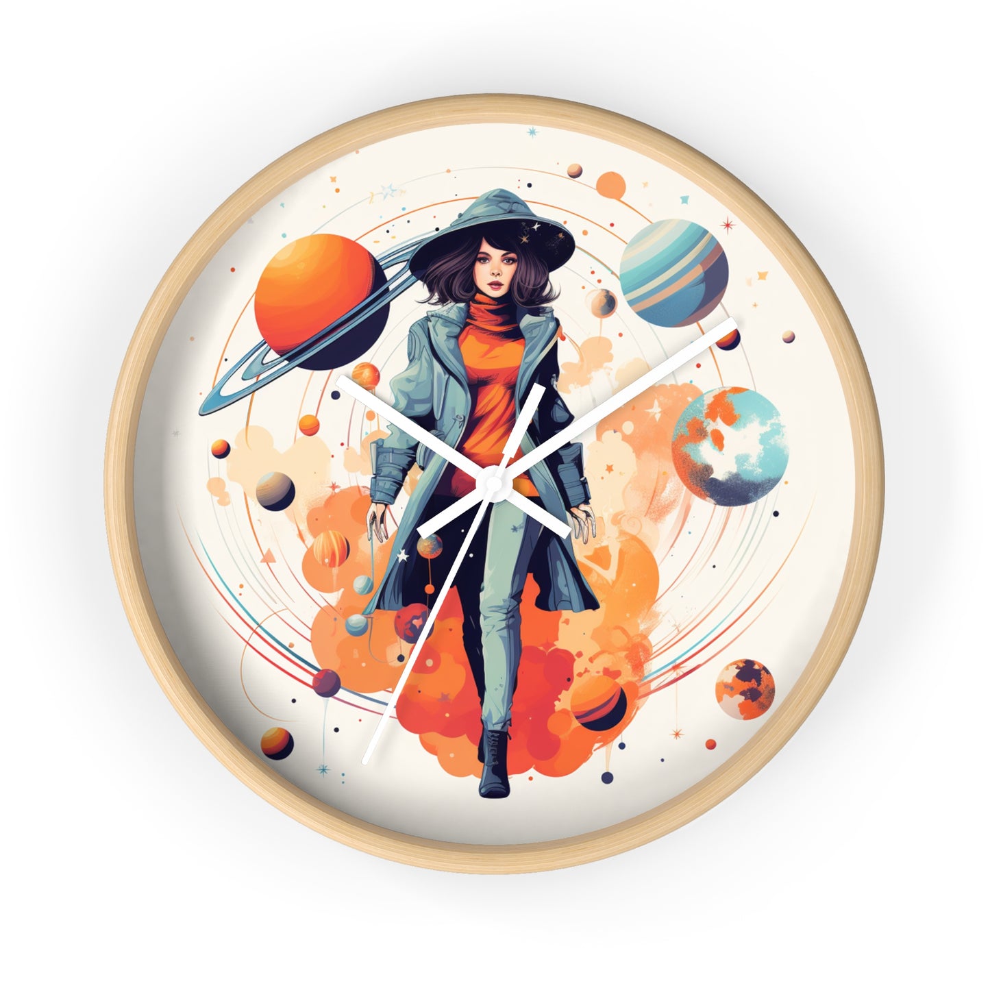 Celestial 'Astrogirl' Wall Clock | Spiritual, Divination, Astrology-themed Bedroom Decor and Accessories | Wooden Frame, Black & White