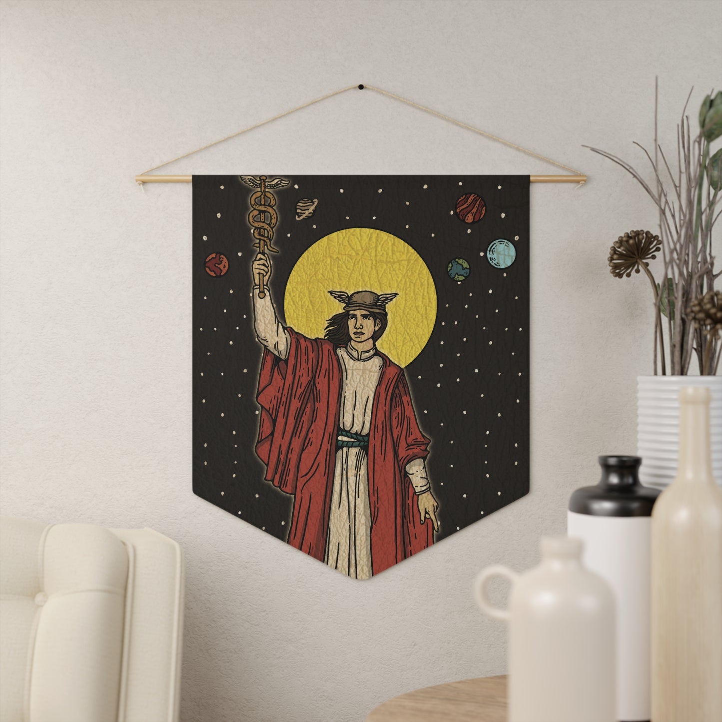 'The Magician' Tarot Card Hanging Wall Pennant | Greek God Hermes Major Arcana Card Caduceus