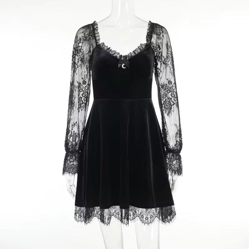 Elegant Goth Black Floral - Lace Dress | Gothic, Emo, Long Sleeve, Cor Tarot Awakened Elegant Goth Black Floral - Lace Dress | Gothic, Emo, Long Sleeve, Cor Tarot Awakened