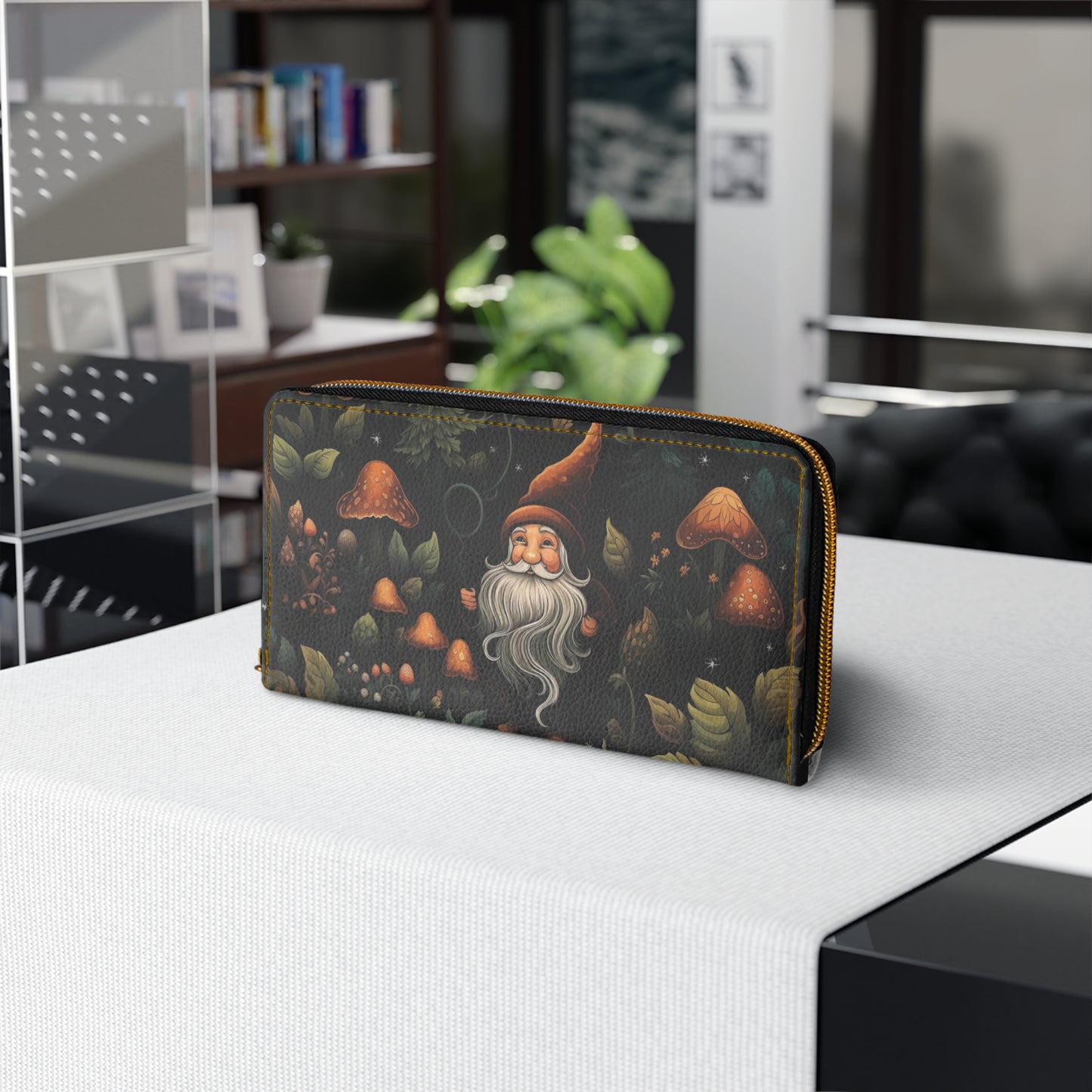 Gnome Dark Forest Zipper Wallet | Old Man Gnome Premium Wallet Design