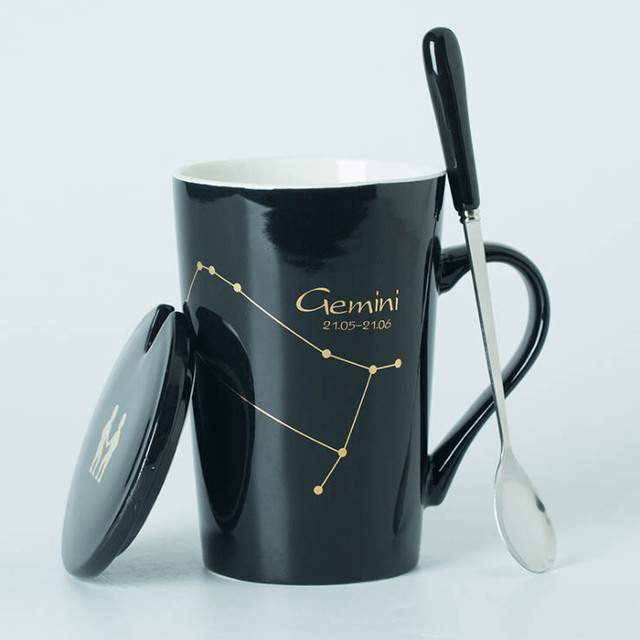 Celestial Zodiac Mug with Spoon | Horoscope, Constellation Mug | Black & White
