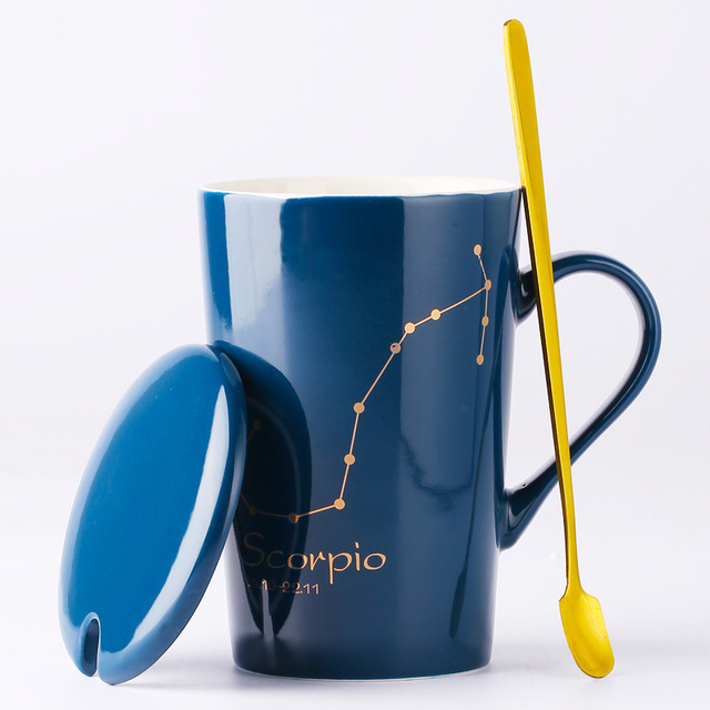 Celestial Blue Zodiac Mug with Golden Spoon | Horoscope themed Mug