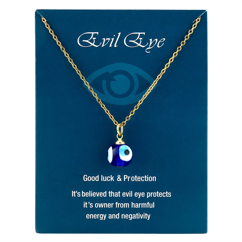 Turkish Evil Eye Necklace Blue Glass Pendant | Stainless Steel Chain