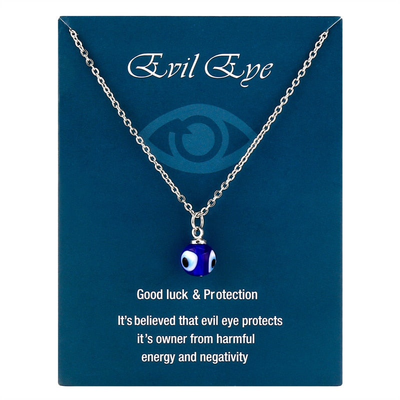 Turkish Evil Eye Necklace Blue Glass Pendant | Stainless Steel Chain