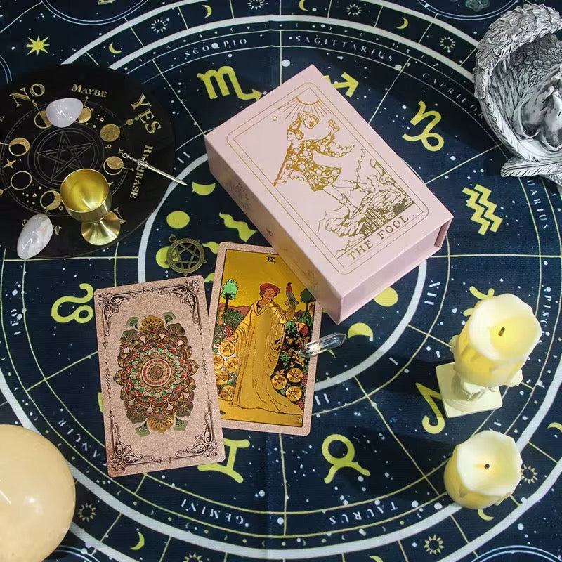 Pink Foil Floral Mandala Tarot Card Deck | Rider-Waite-Smith Premium Cards, Storage Box