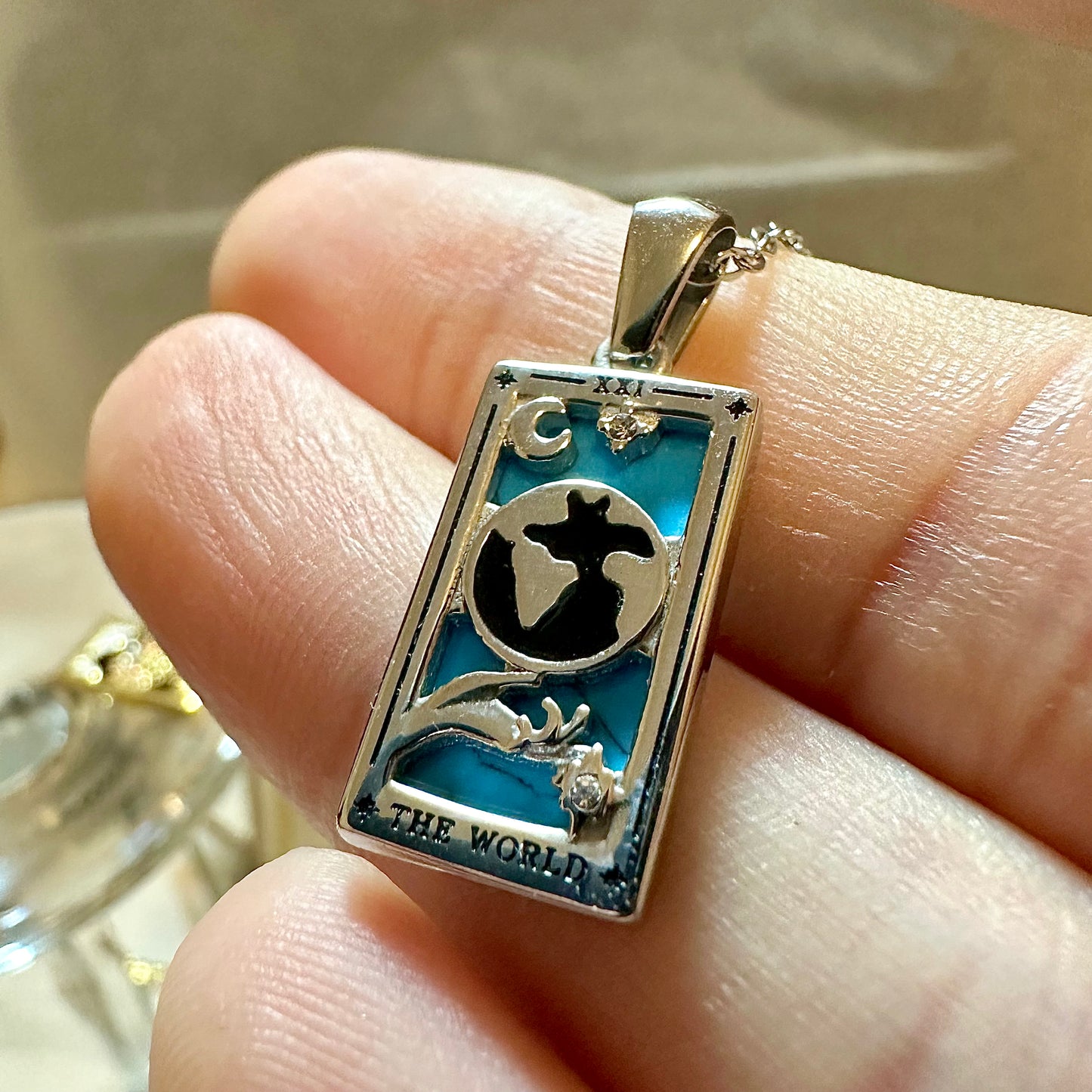 Dainty ‘The World’ Gold Tarot Card Necklace | 316L Stainless Steel | Divination, Witch Jewelry