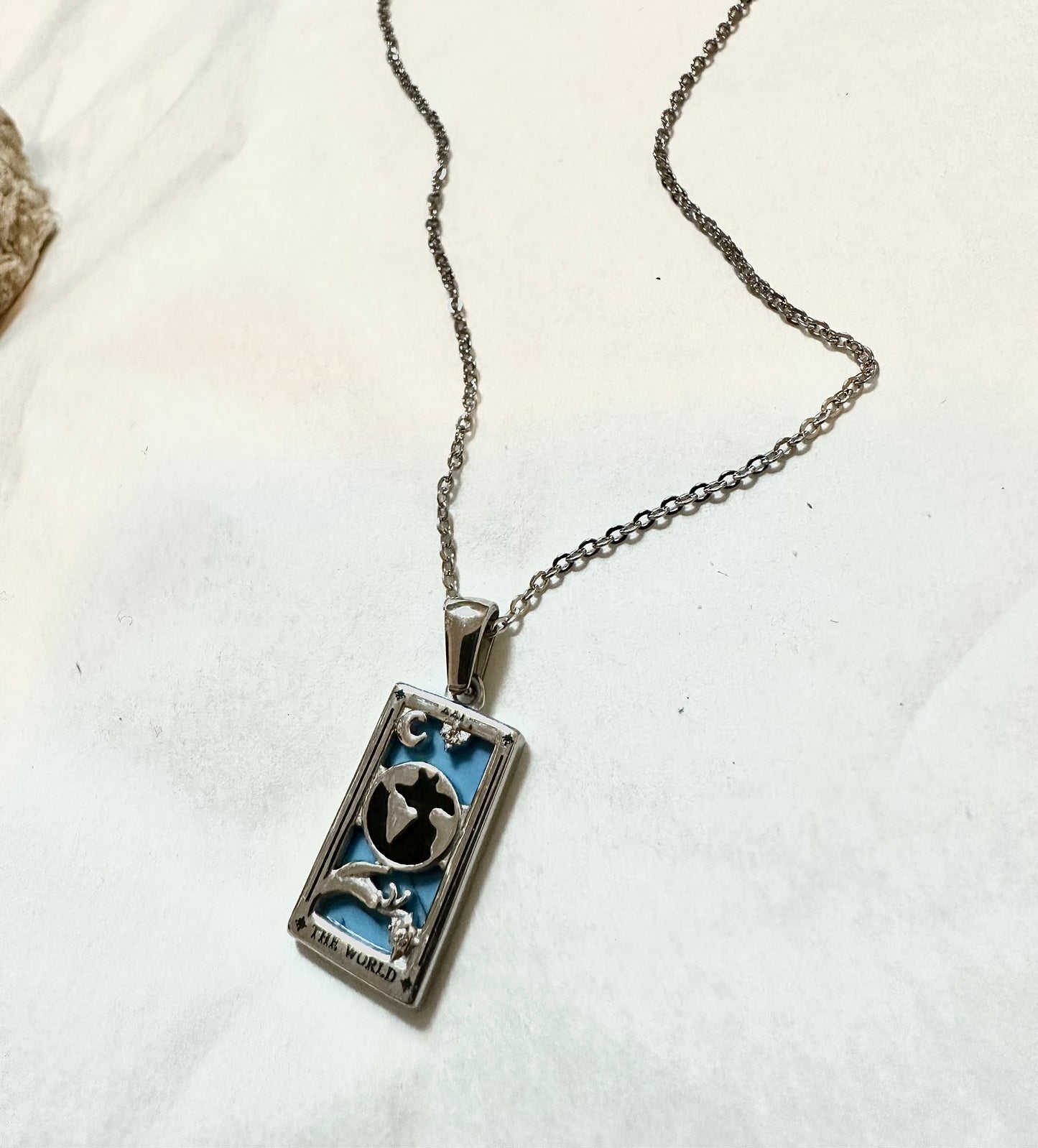 Dainty ‘The World’ Gold Tarot Card Necklace | 316L Stainless Steel | Divination, Witch Jewelry