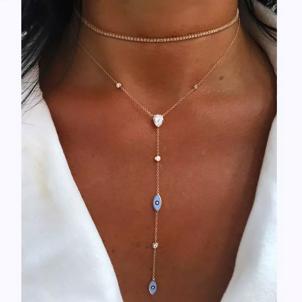 Evil Eye Enamel Necklace | Aesthetic Chain Pendant