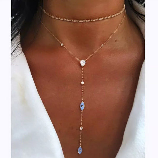 Evil Eye Enamel Necklace | Aesthetic Chain Pendant