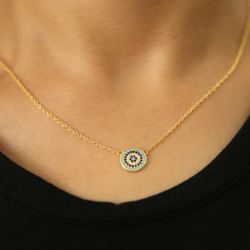 925 Sterling Silver Evil Eye Crystal Mosaic Necklace | Hamsa