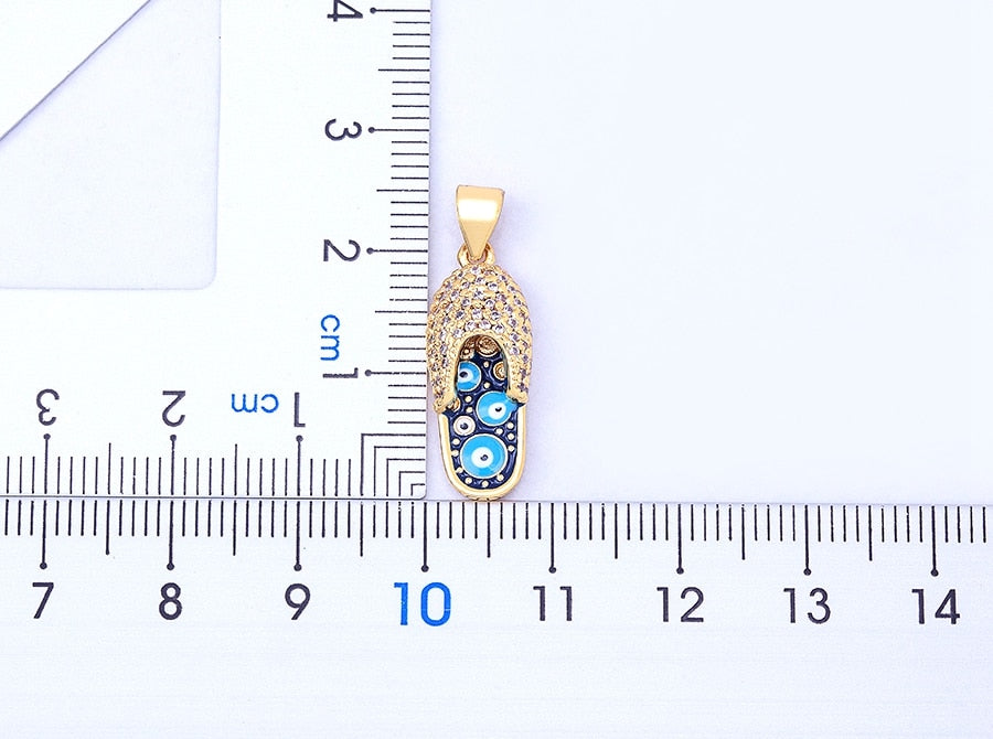 Enamel Evil Eye Flip-Flop - Sandal - Slipper Pendant and Necklace