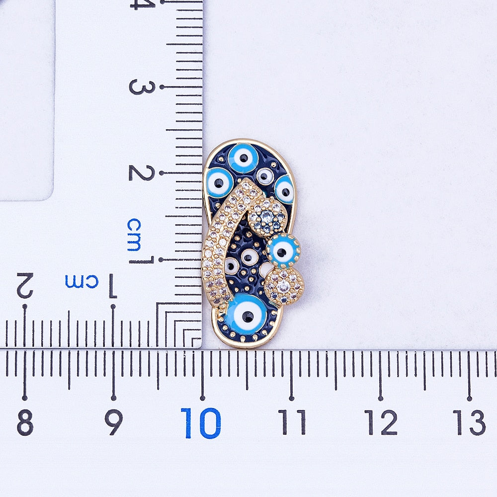 Enamel Evil Eye Flip-Flop - Sandal - Slipper Pendant and Necklace