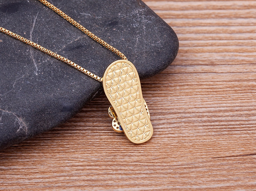 Enamel Evil Eye Flip-Flop - Sandal - Slipper Pendant and Necklace