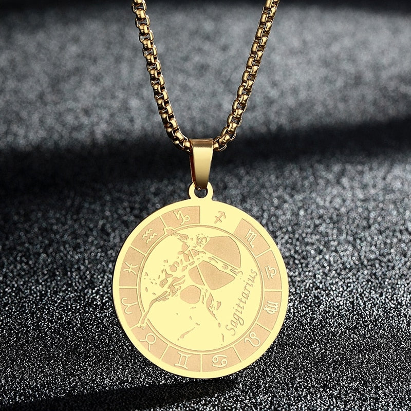 Stainless Steel Zodiac Sign Engraved Necklace | 12 Constellations