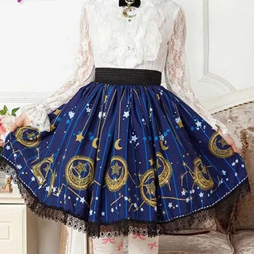 Deep Blue Star Printed Polyester short Lolita Skirt dress for Girls Deep Blue Star Printed Polyester short Lolita Skirt dress for Girls