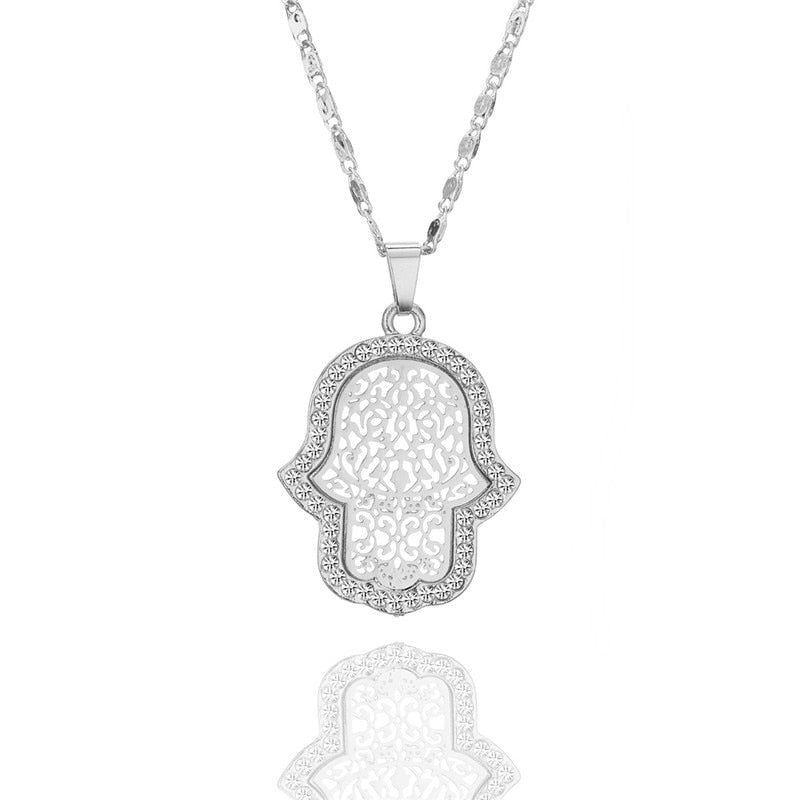 18k Gold Plated Turkish Evil Eye Hand Hamsa Pendant Necklace and Earrings Set | Crystal Jewelry