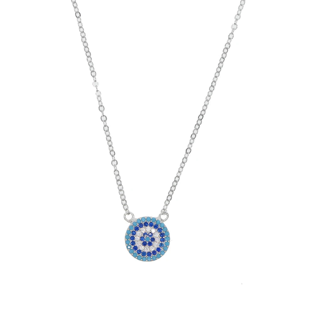 925 Sterling Silver Evil Eye Crystal Mosaic Necklace | Hamsa