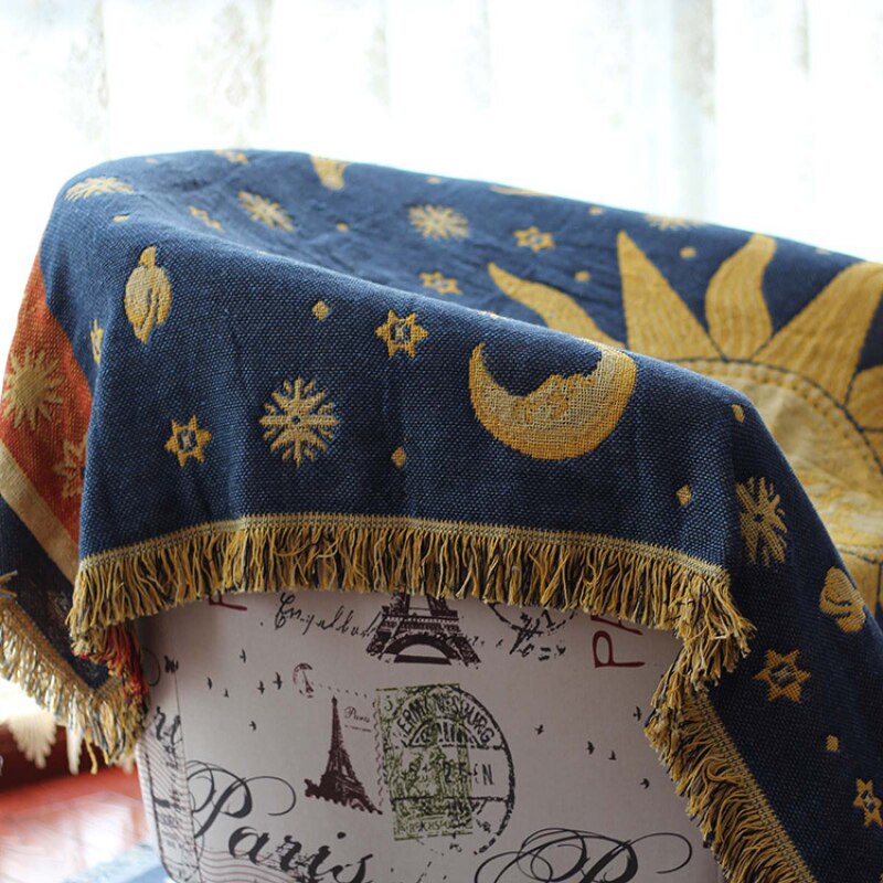 Celestial Blanket | Counch / Sofa Blanket, Sun and Moon Design | Starry Cosmic Decor