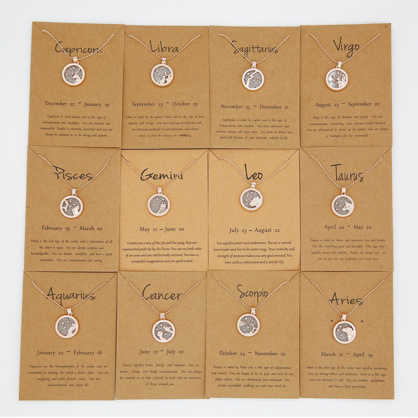 Celestial - Zodiac Round Necklace Pendant | Astrology, Horoscope Jewelry