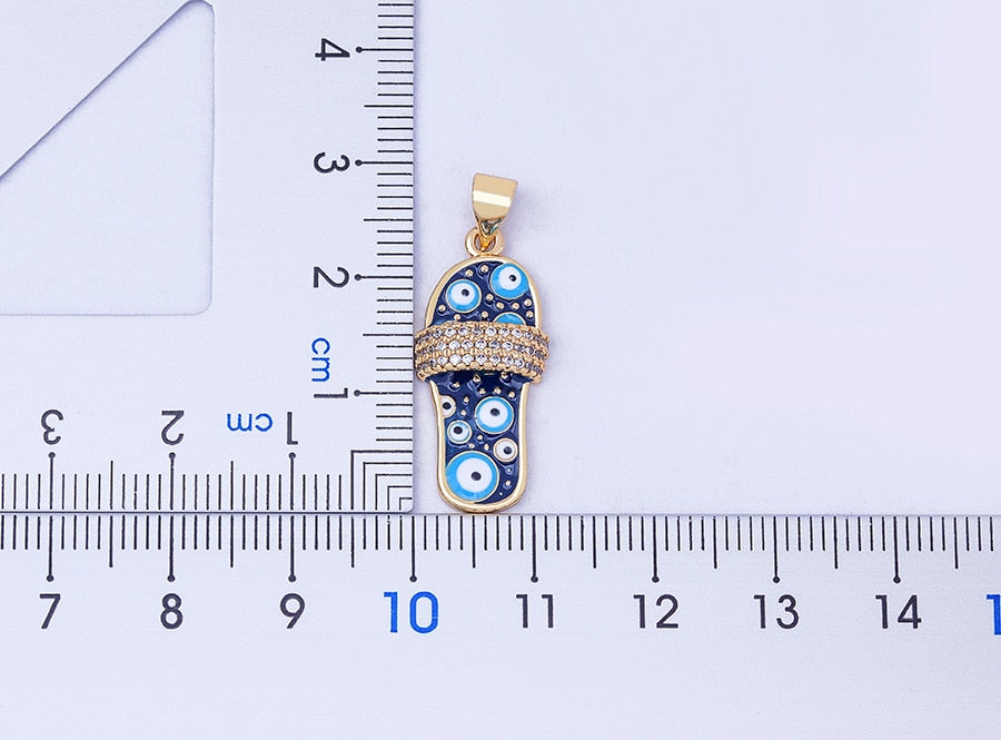 Enamel Evil Eye Flip-Flop - Sandal - Slipper Pendant and Necklace