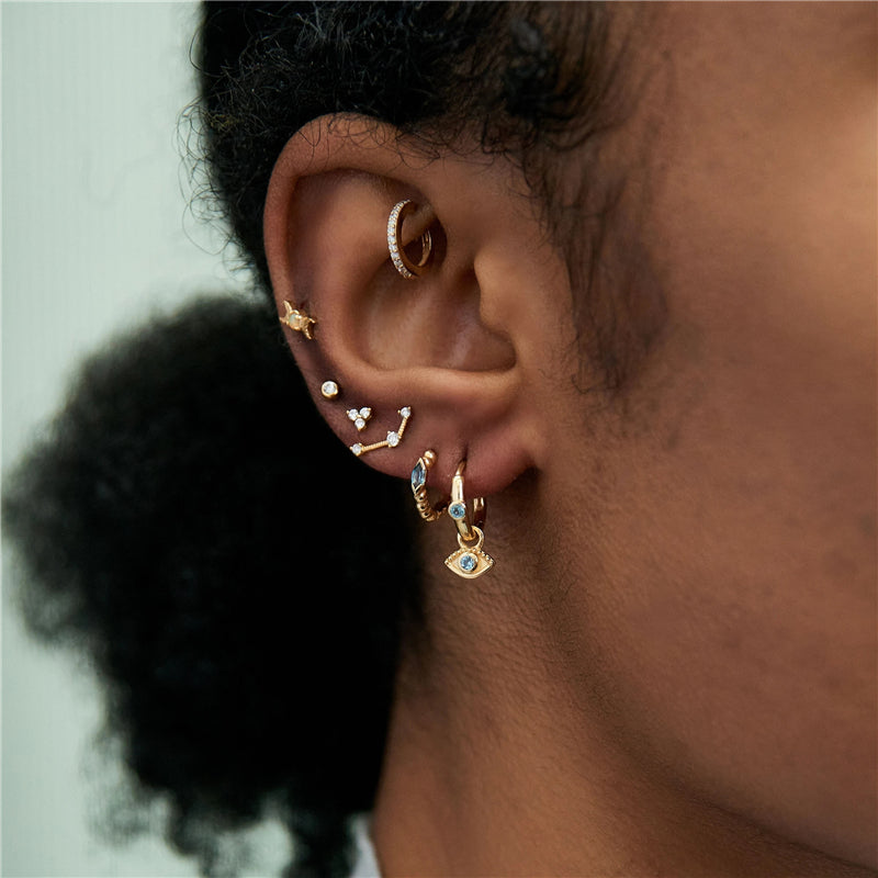 Evil Eye Gold Crystal Earrings | S925 Sterling Silver | Nazar Jewelry