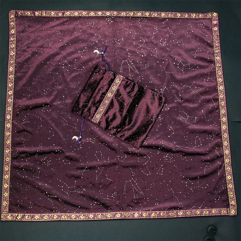 Velvet Purple Divination Tablecloth - Tarot Card Altar Cloth Mat and Pouch