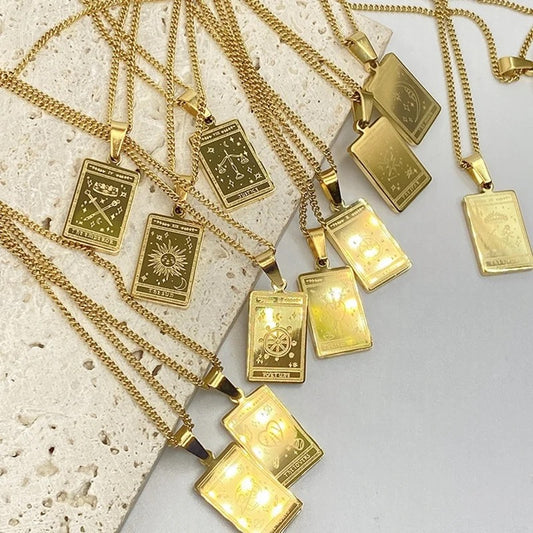 Engraved Tarot Card Necklace | 18K Gold Plated, 316L Stainless Steel