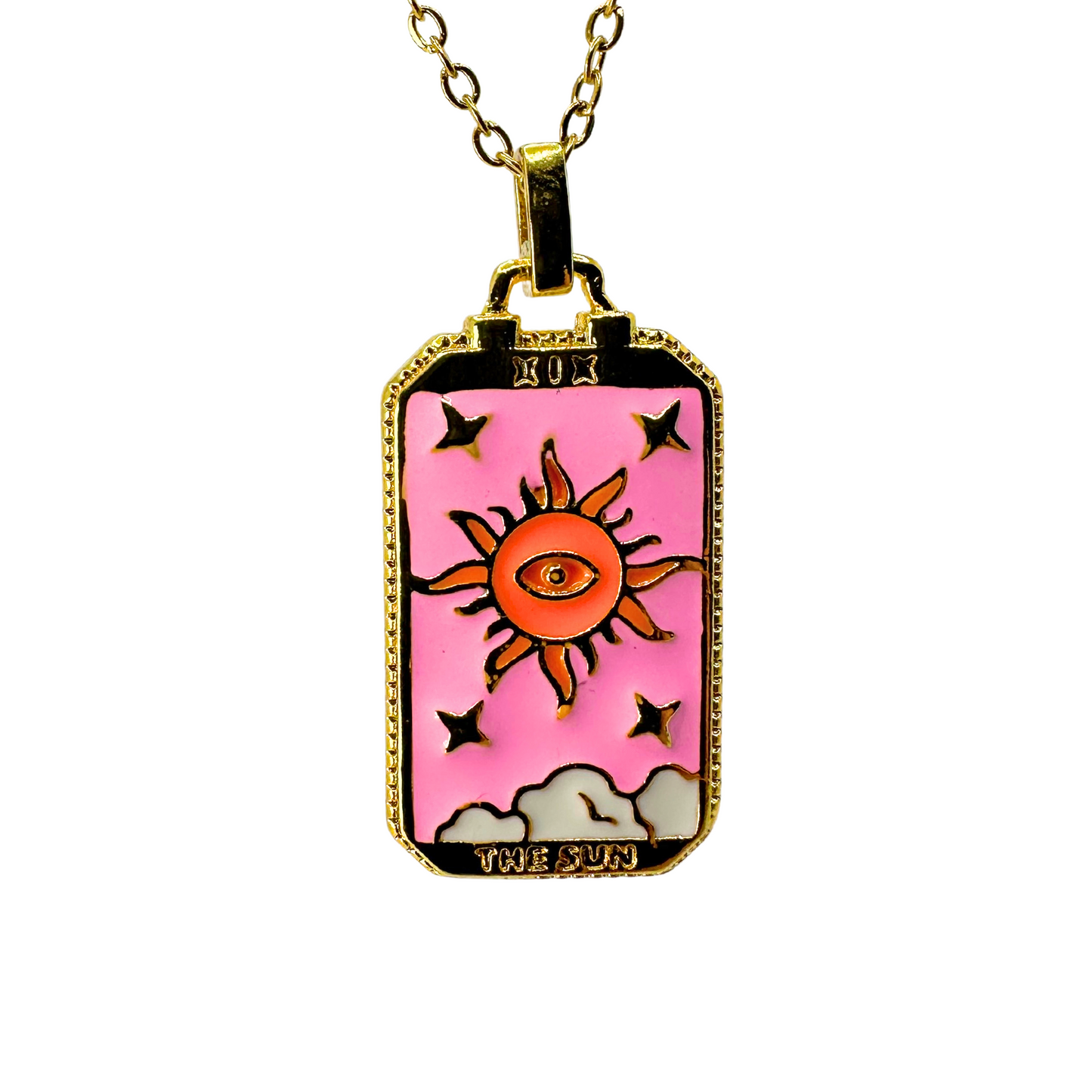 Dainty ‘The Sun’ Tarot Card Necklace | Enamel, Stainess Steel