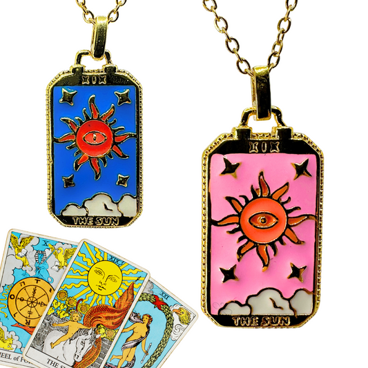 Dainty ‘The Sun’ Tarot Card Necklace | Enamel, Stainess Steel