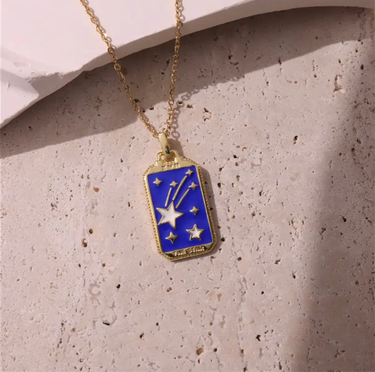 Dainty Gold Blue Enamel Tarot Card themed Necklaces