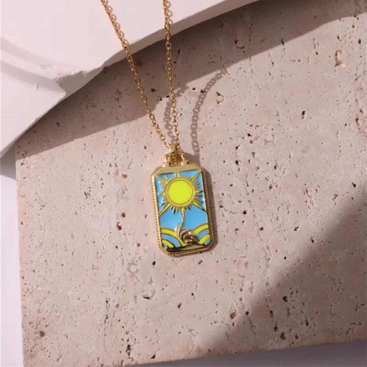 Dainty Gold Blue Enamel Tarot Card themed Necklaces