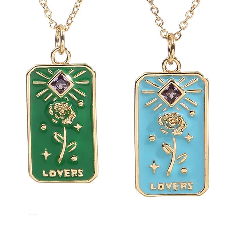 Dainty 'The Lovers' Colorful Enamel Necklace | Tarot Card themed Jewelry