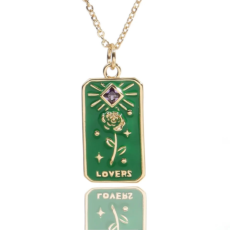Dainty 'The Lovers' Colorful Enamel Necklace | Tarot Card themed Jewelry