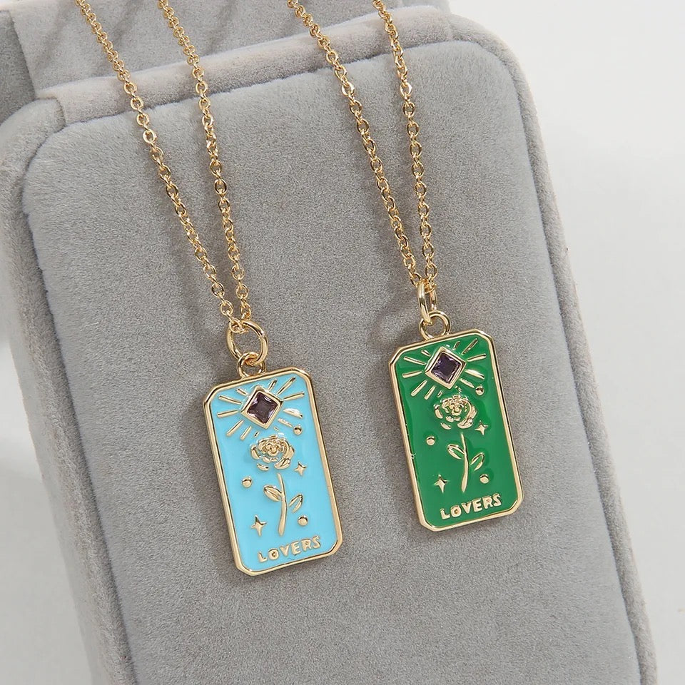 Dainty 'The Lovers' Colorful Enamel Necklace | Tarot Card themed Jewelry