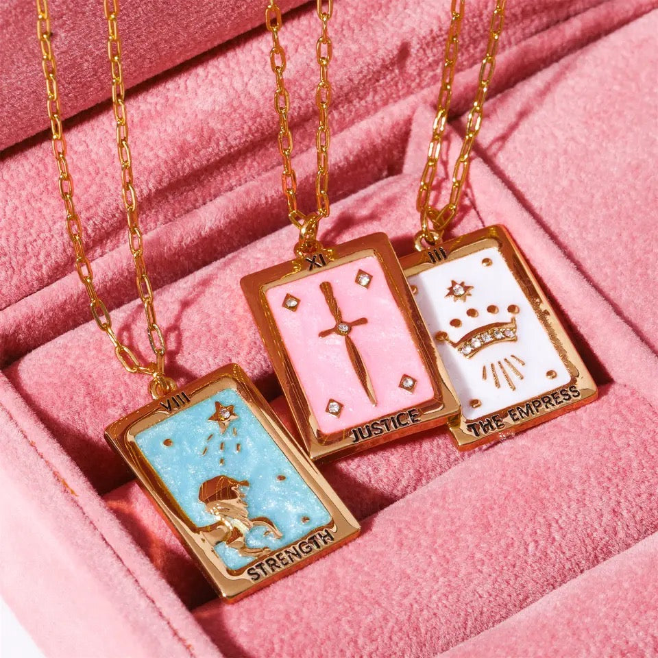 Antique Gold Enamel Tarot Card Necklace