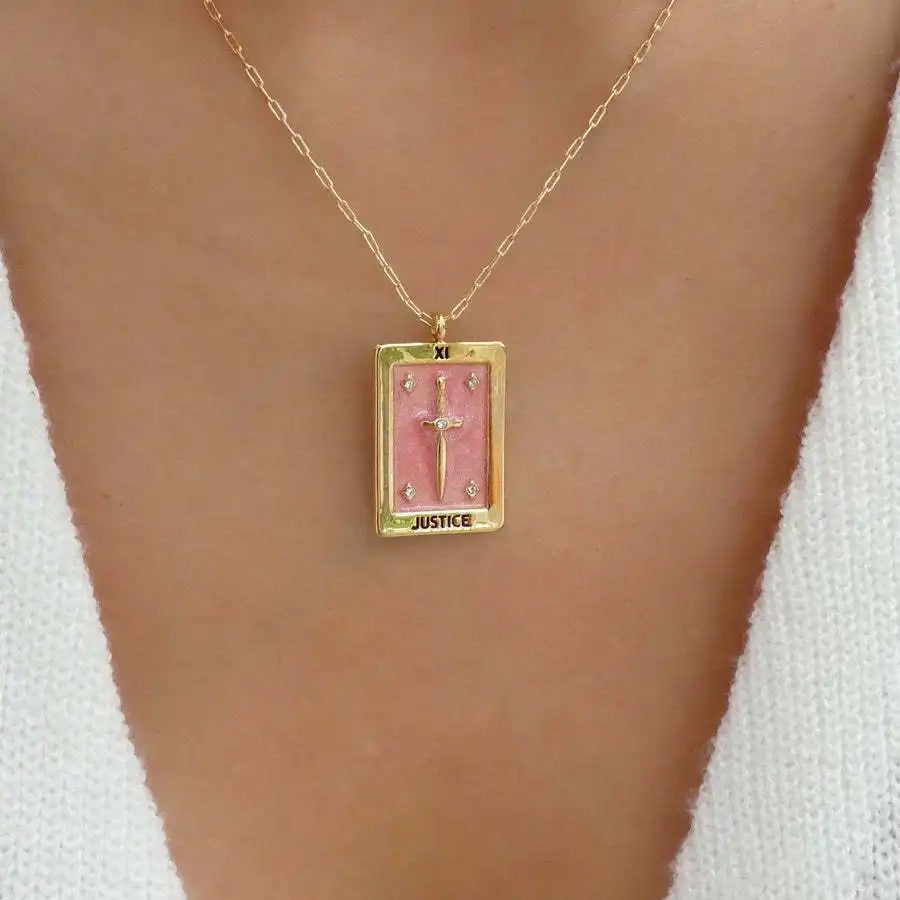 Antique Gold Enamel Tarot Card Necklace